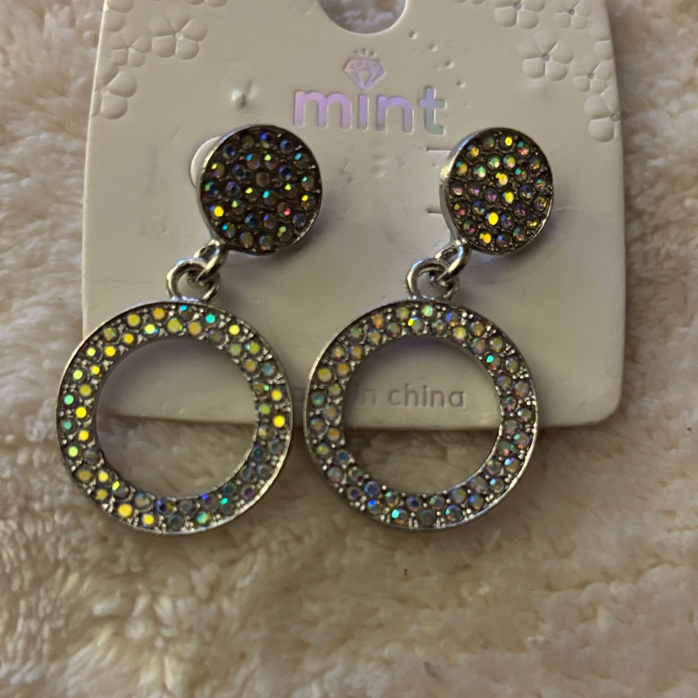 Mint Multicolor Aurora Crystal Circle Drop Earrings - Silver-Tone